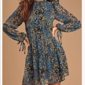 Lulus Floral Multi Blue Dress
